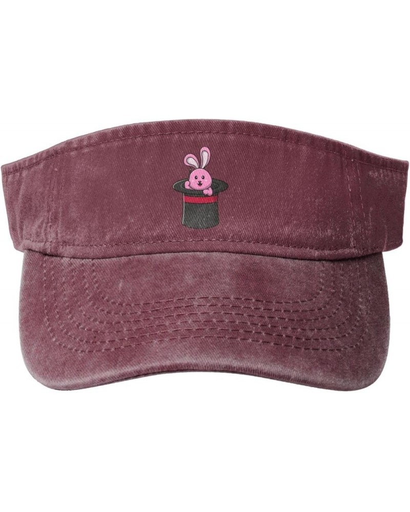 Cute Bunny Holding Wand in Magic Hat Sun Visor Hats for Women Men Sun Hat Vintage Golf Hat Adjustable Baseball Cap Red $10.65...