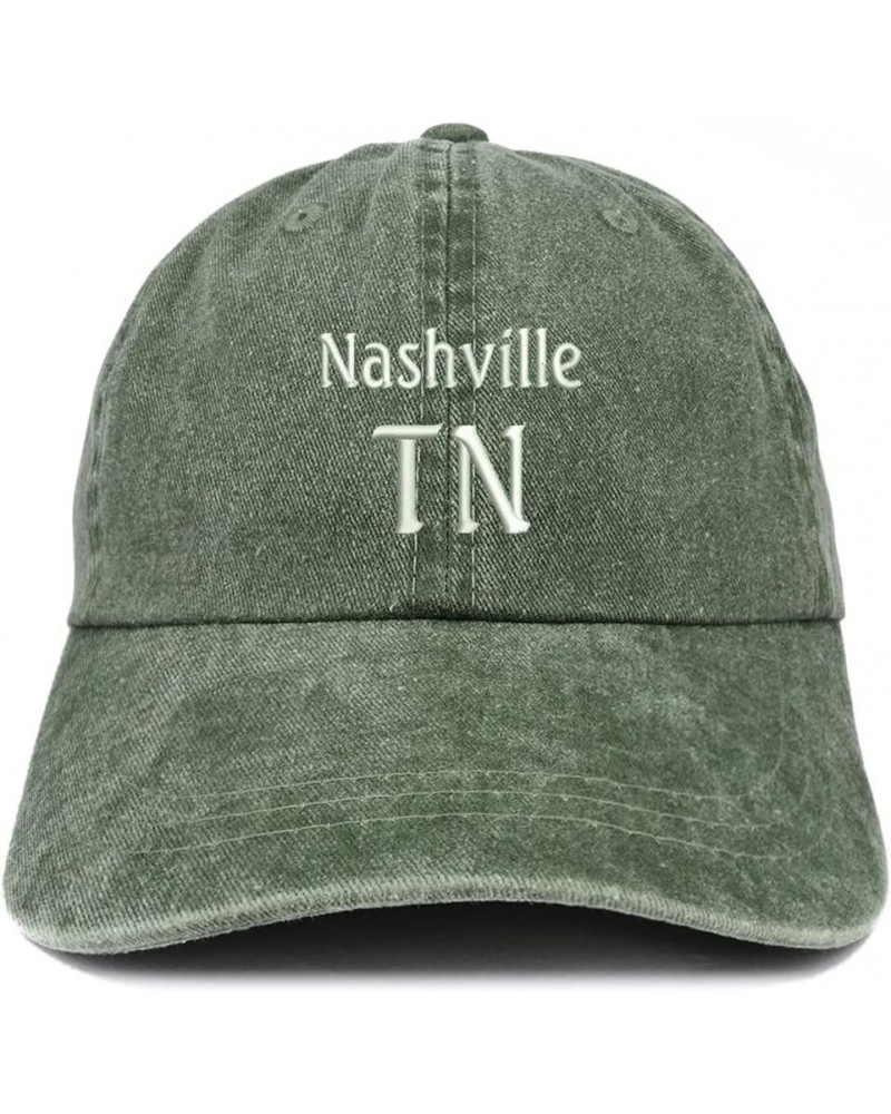 Nashville TN Embroidered Pigment Dyed Washed Baseball Cap Dark Green $13.49 Baseball Caps