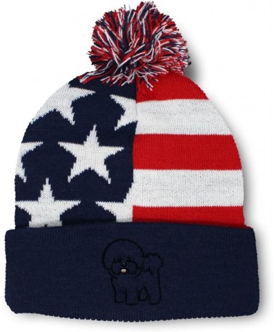 Pom Pom Beanies for Women Bichon Frise Dog Silhouette B Embroidery Skull Cap Winter Hats for Men 1 Size American Flag Design ...