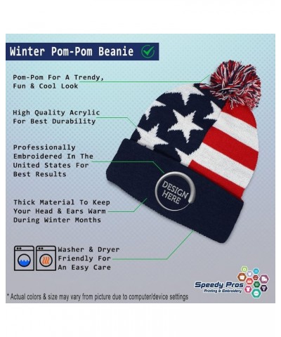 Pom Pom Beanies for Women Bichon Frise Dog Silhouette B Embroidery Skull Cap Winter Hats for Men 1 Size American Flag Design ...