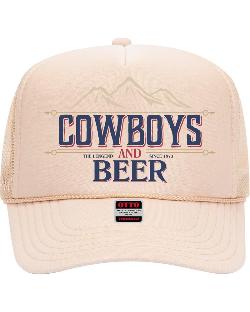 Cowboys and Beer V2 Trucker Hat - Premium Snapback for Men and Women - Cowgirl Western Beer Country Trendy Tan $10.00 Cowboy ...