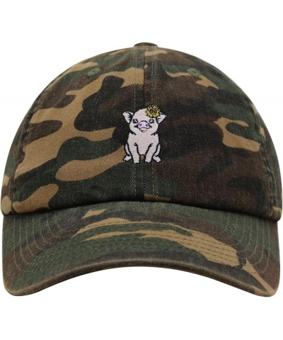 Pig with Flower Hair Pin Premium Dad Hat Embroidered Cotton Baseball Cap Cute Green Camo $12.99 Baseball Caps