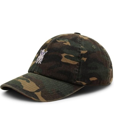 Pig with Flower Hair Pin Premium Dad Hat Embroidered Cotton Baseball Cap Cute Green Camo $12.99 Baseball Caps