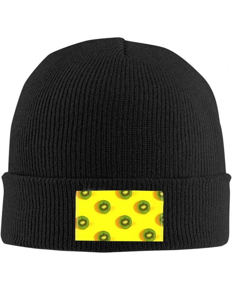 Beanie Hat for Women Men Kiwi Slices On A Bright Yellow Traveling Winter Warm Slouchy Cap $11.01 Skullies & Beanies