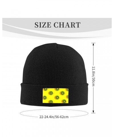 Beanie Hat for Women Men Kiwi Slices On A Bright Yellow Traveling Winter Warm Slouchy Cap $11.01 Skullies & Beanies