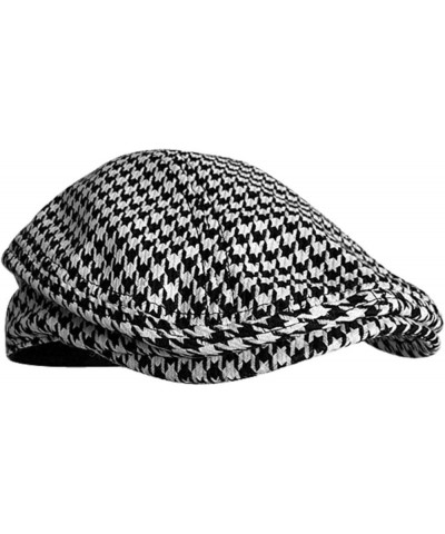 Plaid Houndstooth Newsboy Caps for Womens Cotton Blend Visor Ivy Cap British Baker Boy Cabbie Hat Unisex Paris Berets Black B...