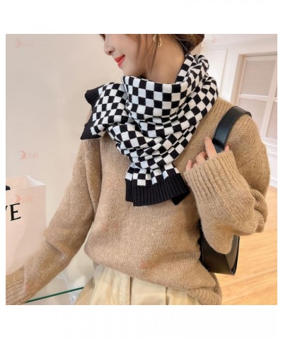 Knitted Checkerboard Scarf Female Autumn and Winter Plaid Double-sided Long Warm Bib $10.70 Scarves