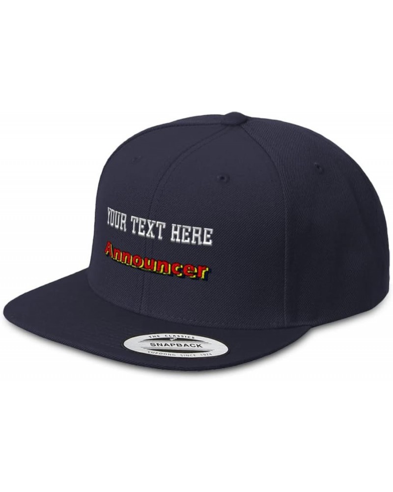 Snapback Hats for Men and Women Announcer Acrylic Flat Bill Baseball Navy Personalized Text Here $18.23 Baseball Caps