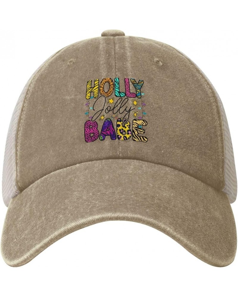 Holly Jolly Babe Baseball Cap for Women Mens Hats Retro Mesh Caps Dad Hat Natural $12.38 Baseball Caps