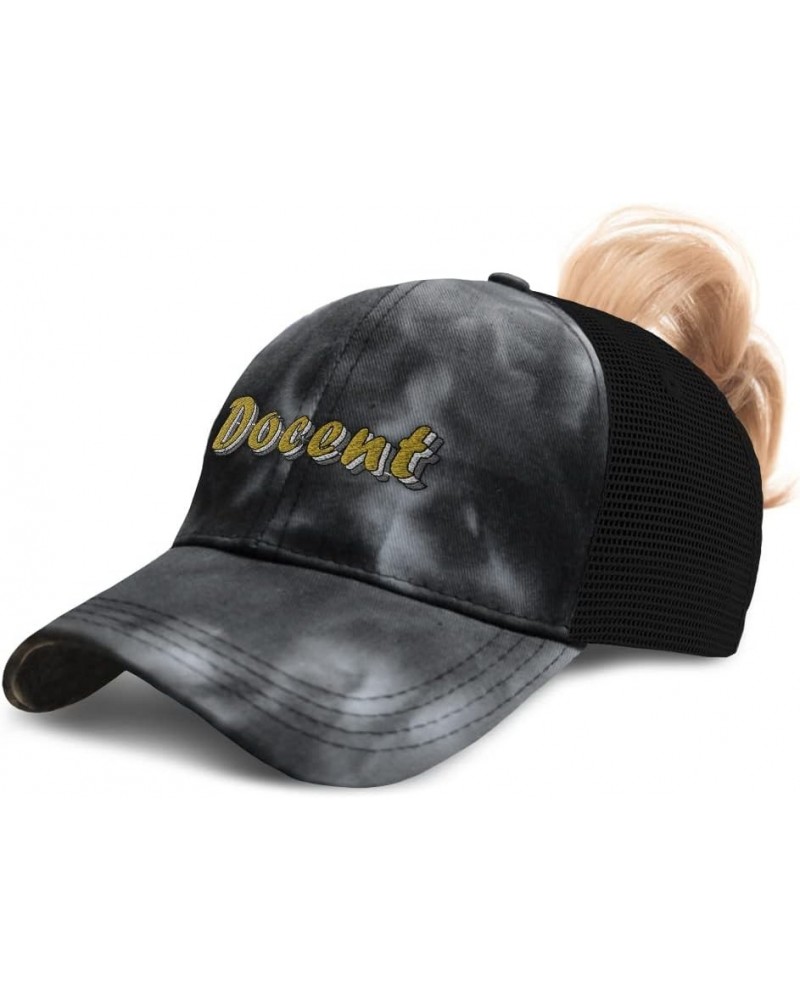 Custom Womens Ponytail Cap Docent Program Cotton Students Distressed Trucker Hat Tie Dye Black Design Only $15.19 Baseball Caps