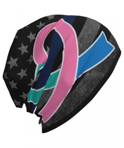 Thyroid Cancer Awareness Ribbon Beanie Skull Cap Warm Knit Slouchy Hat for Women Men Black $11.84 Skullies & Beanies