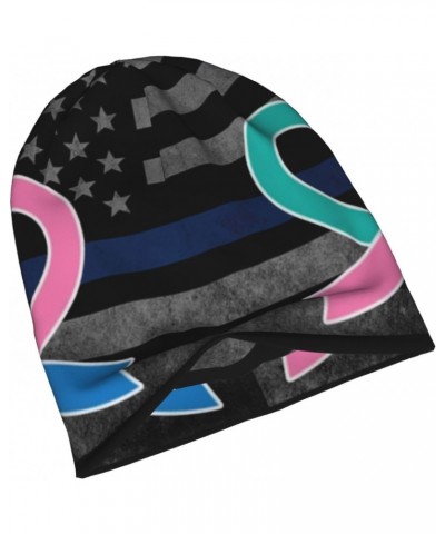 Thyroid Cancer Awareness Ribbon Beanie Skull Cap Warm Knit Slouchy Hat for Women Men Black $11.84 Skullies & Beanies