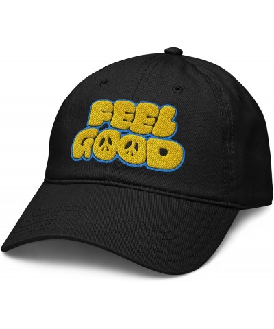 Feel Good Yellow Text and Peace Symbols Adjustable Baseball Hat Black $14.30 Baseball Caps