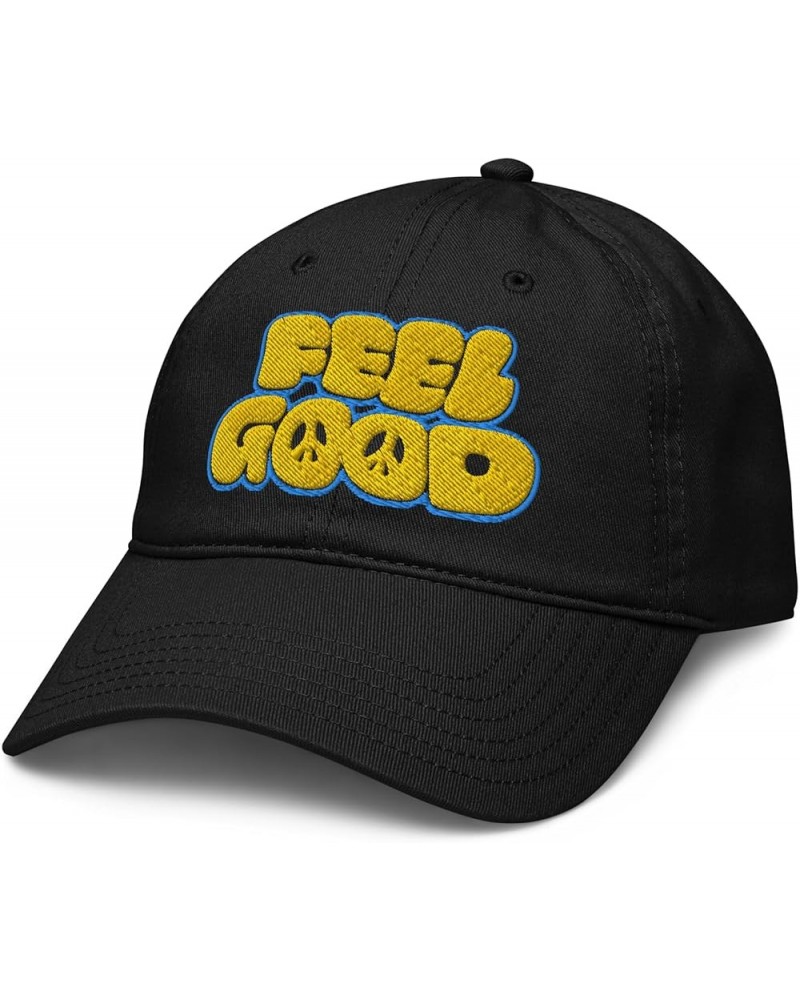 Feel Good Yellow Text and Peace Symbols Adjustable Baseball Hat Black $14.30 Baseball Caps