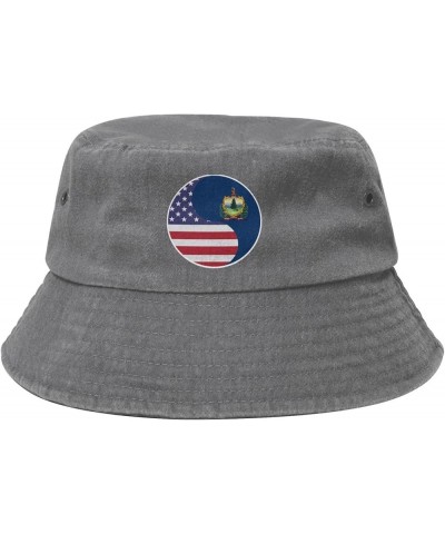 Yin Yang Flag Combination of America and Vermont Bucket Hat for Men Women Outdoor Washed Cotton Sun Hats Travel Beach Hat Gra...