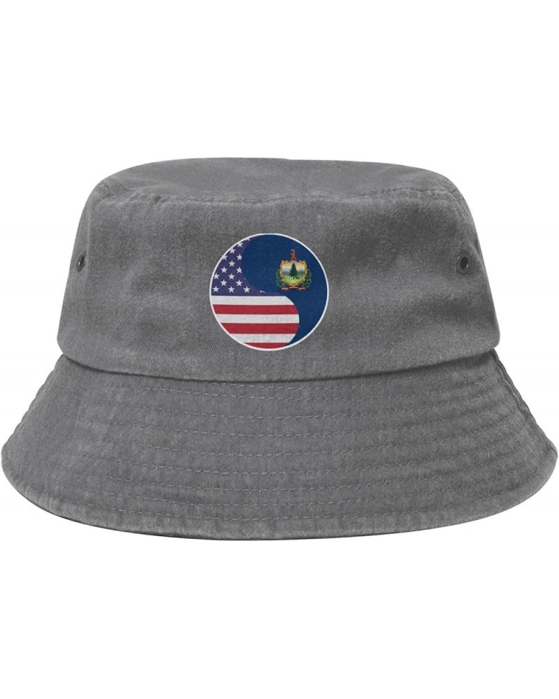 Yin Yang Flag Combination of America and Vermont Bucket Hat for Men Women Outdoor Washed Cotton Sun Hats Travel Beach Hat Gra...