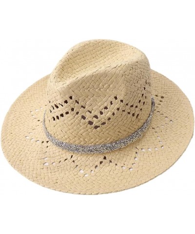 Women's Solid Color Wide Brim Sun Hat Floral Hollow Holiday Straw Beach Hat Beige $17.15 Sun Hats