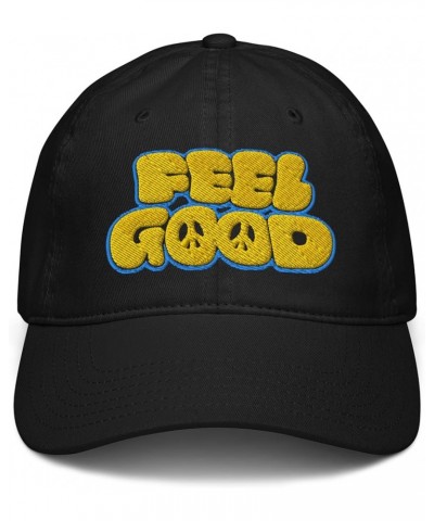 Feel Good Yellow Text and Peace Symbols Adjustable Baseball Hat Black $14.30 Baseball Caps