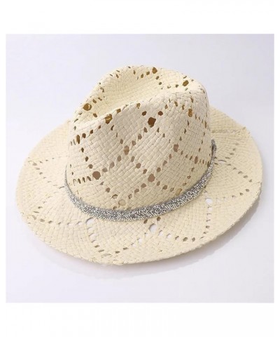 Women's Solid Color Wide Brim Sun Hat Floral Hollow Holiday Straw Beach Hat Beige $17.15 Sun Hats