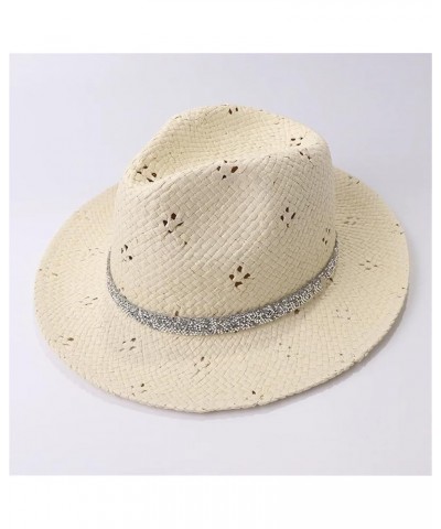 Women's Solid Color Wide Brim Sun Hat Floral Hollow Holiday Straw Beach Hat Beige $17.15 Sun Hats