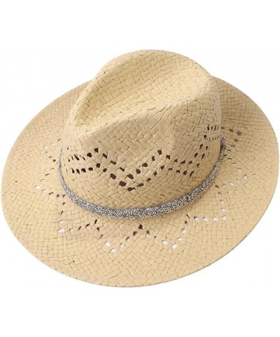 Women's Solid Color Wide Brim Sun Hat Floral Hollow Holiday Straw Beach Hat Beige $17.15 Sun Hats