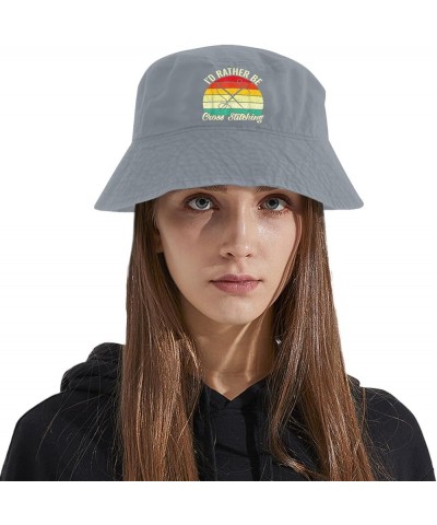 I'd Rather Be Cross Stitching Bucket Hat Bucket Hats Funny Men Hats Basketball Accessories for Beach Must Haves Light Grey $9...