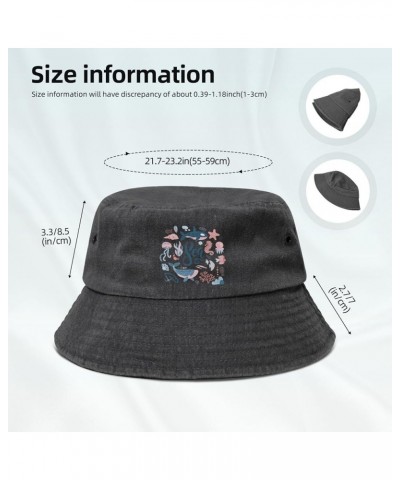 Seamless Chart of Sea Animals Bucket Hat for Women Men Summer Travel Sun Hat Outdoor Cap Funny Bucket Hats Black $12.73 Bucke...