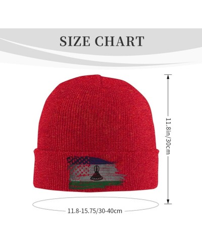 American USA Lesotho Half Flag Winter Warm Knit Hat - Soft Beanie Cap Black Red $13.55 Skullies & Beanies