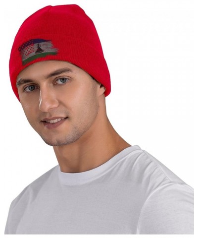 American USA Lesotho Half Flag Winter Warm Knit Hat - Soft Beanie Cap Black Red $13.55 Skullies & Beanies