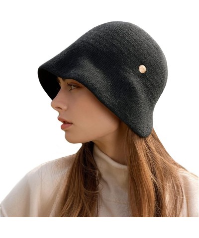 Knit Bonnet Hat Trendy Stylish Wool Blend Cloche Beanie for Women, Product of Korea Navy $18.62 Skullies & Beanies