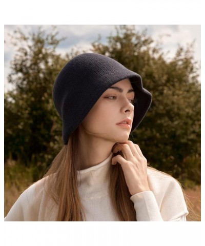 Knit Bonnet Hat Trendy Stylish Wool Blend Cloche Beanie for Women, Product of Korea Navy $18.62 Skullies & Beanies