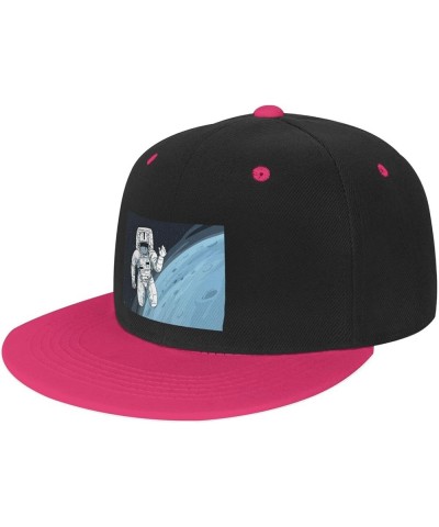 Astronauts and Lunar Landscape Map Baseball Cap for Men Women Snapback Hat Adjustable Flat Bill Hats Red Pink $11.62 Baseball...