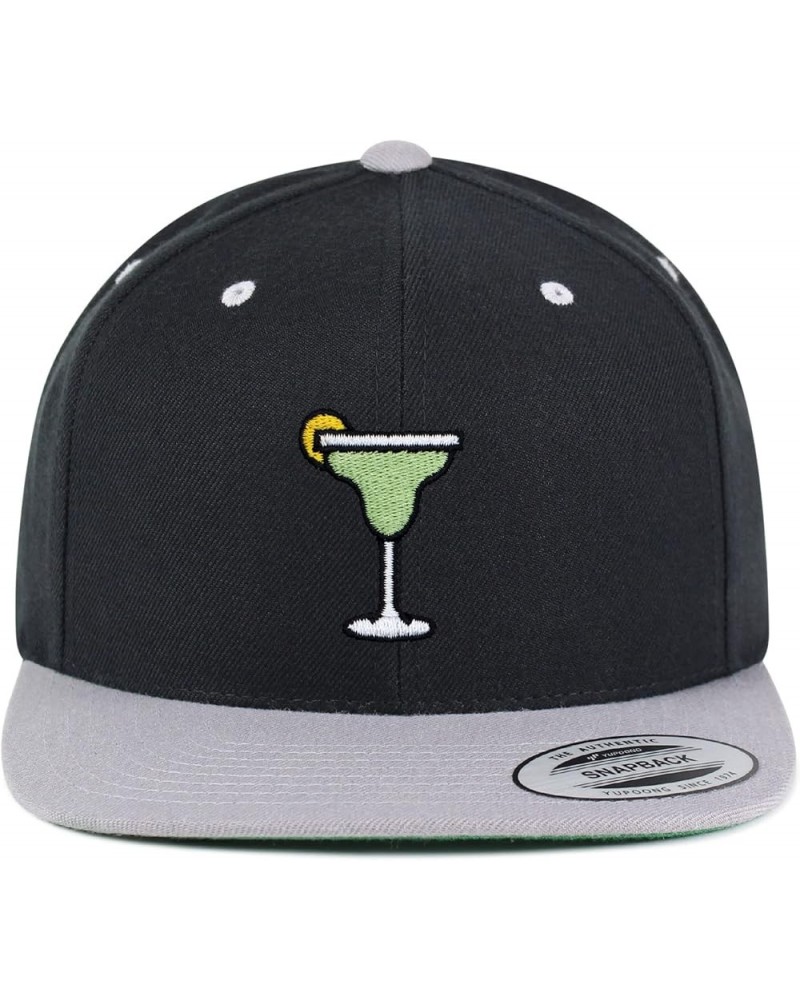 Margarita Embroidered Yupoong Flat Bill 6 Panel Snapback Hat Cocktail Party Black/Light Grey $17.99 Baseball Caps