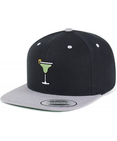 Margarita Embroidered Yupoong Flat Bill 6 Panel Snapback Hat Cocktail Party Black/Light Grey $17.99 Baseball Caps