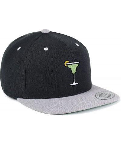 Margarita Embroidered Yupoong Flat Bill 6 Panel Snapback Hat Cocktail Party Black/Light Grey $17.99 Baseball Caps