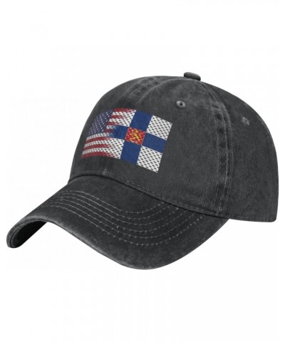 Flag of Finland and USA Adjustable Stylish Unique Unisex Washed Cowboy Baseball Adult Hat Black $12.58 Baseball Caps