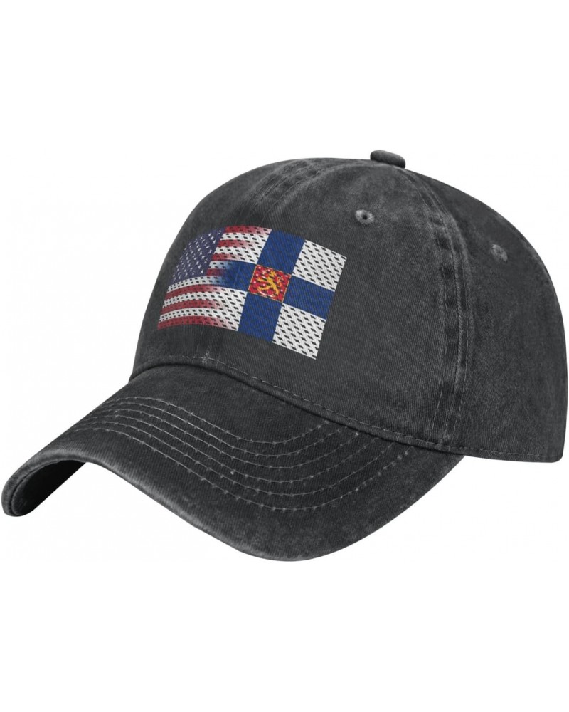 Flag of Finland and USA Adjustable Stylish Unique Unisex Washed Cowboy Baseball Adult Hat Black $12.58 Baseball Caps