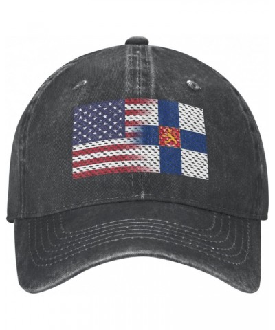 Flag of Finland and USA Adjustable Stylish Unique Unisex Washed Cowboy Baseball Adult Hat Black $12.58 Baseball Caps