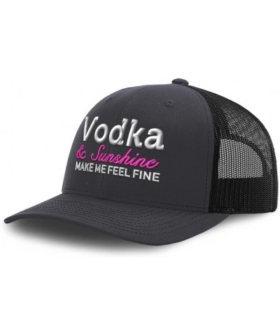 Trucker Baseball Cap Vodka & Sunshine Make Me Feel Fine Cotton Dad Hats for Men & Women Dark Grey Black $15.33 Baseball Caps