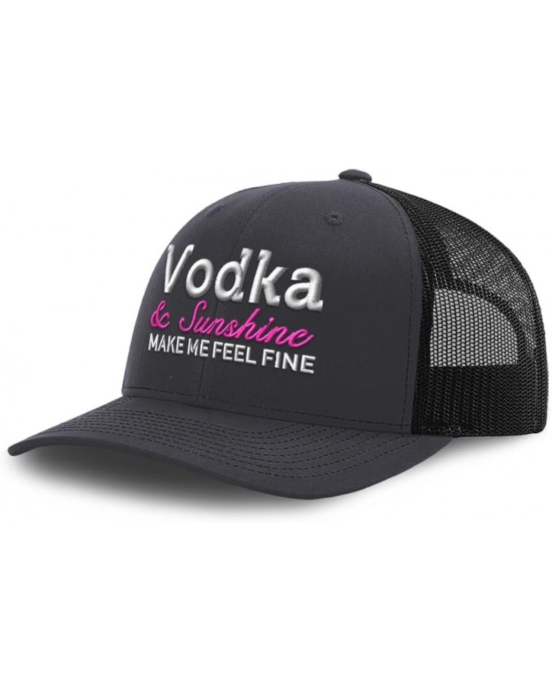 Trucker Baseball Cap Vodka & Sunshine Make Me Feel Fine Cotton Dad Hats for Men & Women Dark Grey Black $15.33 Baseball Caps