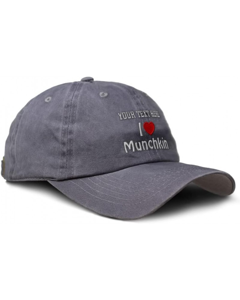 Custom Soft Washed Baseball Cap I (Love) Munchkin Red Heart Pet Lovers Cotton Grey Personalized Text Here $13.50 Baseball Caps