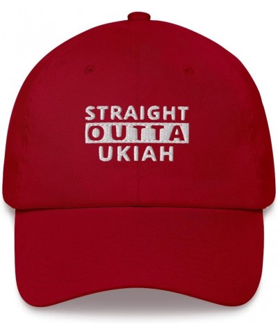 Straight Outta Ukiah Hat California (Embroidered Cap) Cranberry $20.25 Baseball Caps