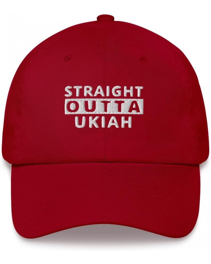 Straight Outta Ukiah Hat California (Embroidered Cap) Cranberry $20.25 Baseball Caps