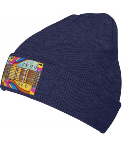 Art Guitar Pattern Print Unisex Soft Warm Beanie Hat for Men Women Elastic Lightweight Skiing Knitted Hat Navy Blue $11.20 Sk...