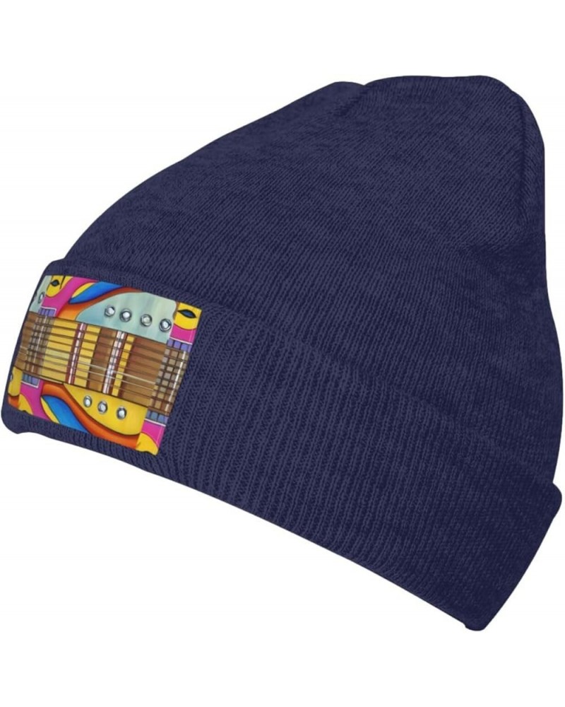 Art Guitar Pattern Print Unisex Soft Warm Beanie Hat for Men Women Elastic Lightweight Skiing Knitted Hat Navy Blue $11.20 Sk...