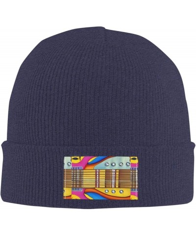 Art Guitar Pattern Print Unisex Soft Warm Beanie Hat for Men Women Elastic Lightweight Skiing Knitted Hat Navy Blue $11.20 Sk...