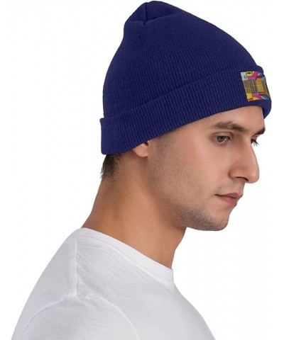 Art Guitar Pattern Print Unisex Soft Warm Beanie Hat for Men Women Elastic Lightweight Skiing Knitted Hat Navy Blue $11.20 Sk...