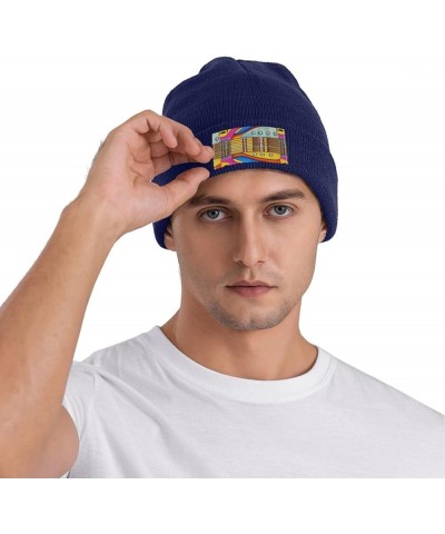 Art Guitar Pattern Print Unisex Soft Warm Beanie Hat for Men Women Elastic Lightweight Skiing Knitted Hat Navy Blue $11.20 Sk...