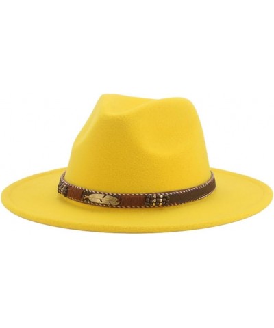 Women Winter Bucket Hat Fedora Wide Brim Belt Vintage Felted Jazz Cap Women Men Wide Brim Floppy Fedoras Yellow $13.50 Fedoras