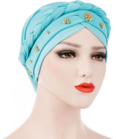 Women Turban Hats with Gold Pearl Stretch Hijab Braids Caps, Twisted Cancer Headscarf Chemo Headwrap Beanies Cap Type 5 $9.73...